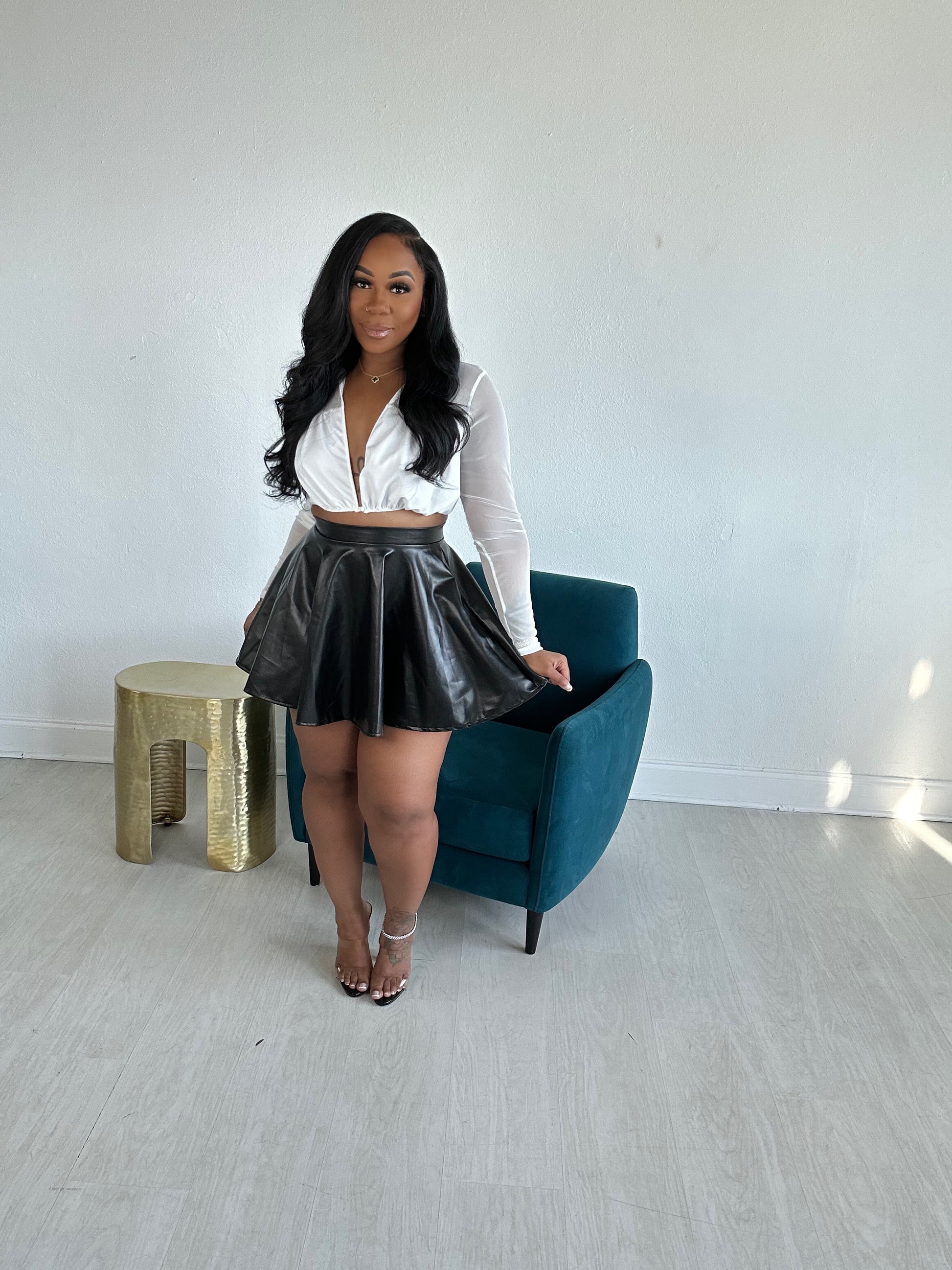 Black leather tennis skirt best sale